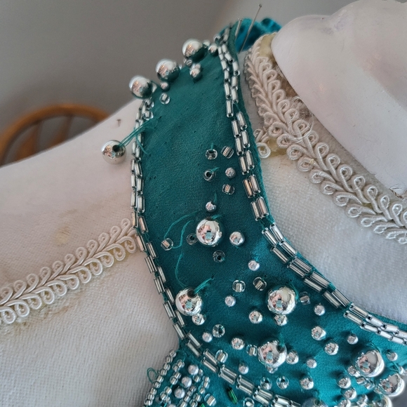 90s Turquoise Teal sequin Beaded Open Back Prom Dance Pageant Dress gown - Picture 11 of 11